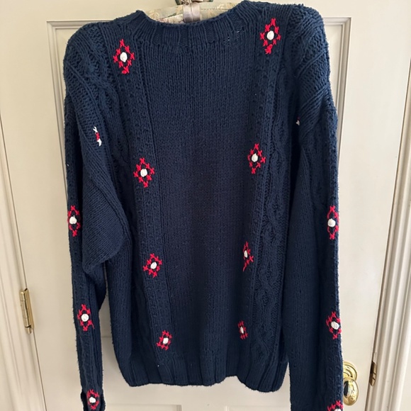 Liz Claiborne Navy Cotton Sweater with hand embellished embroidery - Picture 2 of 9